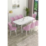 Canisa Concept Eva Serisi Mdf Beyaz Mermer Desenli Açılabilir Mutfak Masa Takımı/beyaz Mermer Desenli Masa + 8 Adet Sandalye - 80 x 132 cm - Pembe