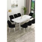 Canisa Concept Eva Serisi Mdf Beyaz Mermer Desenli Açılabilir Mutfak Masa Takımı/beyaz Mermer Desenli Masa + 8 Adet Sandalye - 80 x 132 cm - Siyah