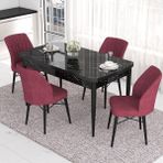 Canisa Concept Eva Serisi Mutfak Masa Takımı, Açılabilir 80X132 Mdf Siyah Mermer Desen Masa ve 4 Sandalye - 80 x 132 cm - Bordo