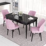 Canisa Concept Eva Serisi Mutfak Masa Takımı, Açılabilir 80X132 Mdf Siyah Mermer Desen Masa ve 4 Sandalye - 80 x 132 cm - Pembe