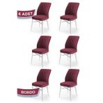 Canisa Concept Flex Serisi, Üst Kalite Yemek Odası Sandalyesi, 6 Adet Bordo Sandalye, Gürgen Beyaz Ahşap Ayaklı