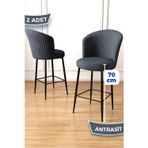 Canisa Concept Fora Serisi 2 Adet Antrasit Sandalye Ada Mutfak Bar Sandalyesi Babyface Kumaş Siyah Metal Ayak