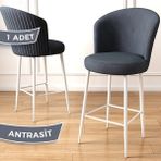Canisa Concept Fora Serisi Mutfak Bar Sandalyesi Babyface Kumaş Beyaz Metal Ayak 1 Adet Sandalye - Antrasit - Ayaklar Beyaz