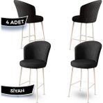Canisa Concept Fora Serisi Mutfak Bar Sandalyesi Babyface Kumaş Beyaz Metal Ayak 4 Adet Sandalye - Siyah - Ayaklar Beyaz