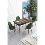 Canisa Concept Han Serisi 70 x 114 cm Açılabilir Mdf Mutfak Masa Takımı Barok Ahşap Desen Masa ve 4 Sandalye - Haki