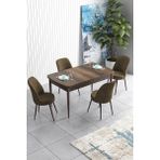 Canisa Concept Han Serisi 70 x 114 cm Açılabilir Mdf Mutfak Masa Takımı Barok Ahşap Desen Masa ve 4 Sandalye - Kahverengi