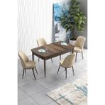 Canisa Concept Han Serisi 70 x 114 cm Açılabilir Mdf Mutfak Masa Takımı Barok Ahşap Desen Masa ve 4 Sandalye - Krem