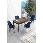 Canisa Concept Han Serisi 70 x 114 cm Açılabilir Mdf Mutfak Masa Takımı Barok Ahşap Desen Masa ve 4 Sandalye - Lacivert