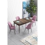 Canisa Concept Han Serisi 70 x 114 cm Açılabilir Mdf Mutfak Masa Takımı Barok Ahşap Desen Masa ve 4 Sandalye - Pembe