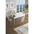 Canisa Concept Han Serisi 70 x 114 Cm, Açılabilir Mdf Mutfak Masa Takımı, Beyaz Masa ve 4 Sandalye - Krem