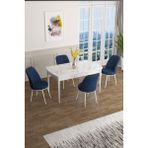 Canisa Concept Han Serisi 70 x 114 Cm, Açılabilir Mdf Mutfak Masa Takımı, Beyaz Mermer Desen Masa ve 4 Sandalye - Lacivert