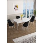 Canisa Concept Han Serisi 70 x 114 Cm, Açılabilir Mdf Mutfak Masa Takımı, Beyaz Mermer Desen Masa ve 4 Sandalye - Siyah