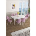 Canisa Concept Han Serisi 70 x 114 Cm, Açılabilir Mdf Mutfak Masa Takımı, Beyaz Mermer Desen Masa ve 6 Sandalye - Pembe