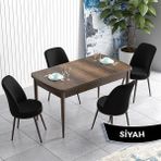 Canisa Concept Han Serisi 70X114 Açılabilir Mdf Barok Ahşap Desen Mutfak Masası Takımı 4 Sandalye - Siyah