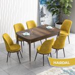 Canisa Concept Han Serisi 70X114 Açılabilir Mdf Barok Ahşap Desen Mutfak Masası Takımı 6 Sandalye - Hardal