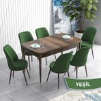 Canisa Concept Han Serisi 70X114 Açılabilir Mdf Barok Ahşap Desen Mutfak Masası Takımı 6 Sandalye - Yeşil