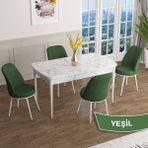 Canisa Concept Han Serisi 70X114 Açılabilir Mdf Beyaz Mermer Desen Mutfak Masası Takımı 4 Sandalye - Yeşil