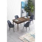 Canisa Concept Han Serisi 70x114, Açılabilir Mdf Mutfak Masa Takımı, Barok Ahşap Desen Masa Ve 4 Füme Sandalye