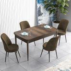 Canisa Concept Han Serisi 70X114, Açılabilir Mdf Mutfak Masa Takımı, Barok Ahşap Desen Masa ve 4 Sandalye - Kahverengi
