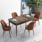 Canisa Concept Han Serisi 70X114, Açılabilir Mdf Mutfak Masa Takımı, Barok Ahşap Desen Masa ve 4 Sandalye - Kiremit