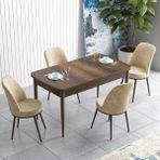 Canisa Concept Han Serisi 70X114, Açılabilir Mdf Mutfak Masa Takımı, Barok Ahşap Desen Masa ve 4 Sandalye - Krem