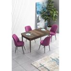 Canisa Concept Han Serisi 70X114, Açılabilir Mdf Mutfak Masa Takımı, Barok Ahşap Desen Masa ve 4 Sandalye - Mor