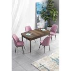 Canisa Concept Han Serisi 70X114, Açılabilir Mdf Mutfak Masa Takımı, Barok Ahşap Desen Masa ve 4 Sandalye - Pembe
