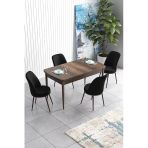 Canisa Concept Han Serisi 70X114, Açılabilir Mdf Mutfak Masa Takımı, Barok Ahşap Desen Masa ve 4 Sandalye - Siyah