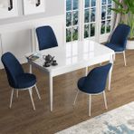 Canisa Concept Han Serisi 70X114, Açılabilir Mdf Mutfak Masa Takımı, Beyaz Masa ve 4 Sandalye - Lacivert