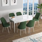 Canisa Concept Han Serisi 70X114, Açılabilir Mdf Mutfak Masa Takımı, Beyaz Masa ve 6 Sandalye - Haki Yeşili