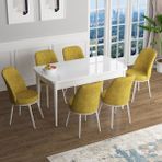 Canisa Concept Han Serisi 70X114, Açılabilir Mdf Mutfak Masa Takımı, Beyaz Masa ve 6 Sandalye - Hardal
