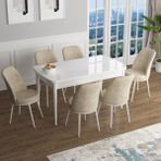 Canisa Concept Han Serisi 70X114, Açılabilir Mdf Mutfak Masa Takımı, Beyaz Masa ve 6 Sandalye - Krem