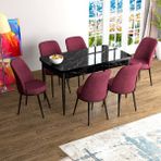 Canisa Concept Han Serisi 70X114, Açılabilir Mdf Mutfak Masa Takımı, Siyah Mermer Desen Masa ve 6 Sandalye - Bordo