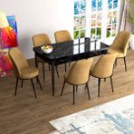 Canisa Concept Han Serisi 70X114, Açılabilir Mdf Mutfak Masa Takımı, Siyah Mermer Desen Masa ve 6 Sandalye - Cappuccino