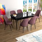 Canisa Concept Han Serisi 70X114, Açılabilir Mdf Mutfak Masa Takımı, Siyah Mermer Desen Masa ve 6 Sandalye - Gülkurusu