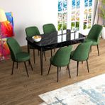 Canisa Concept Han Serisi 70X114, Açılabilir Mdf Mutfak Masa Takımı, Siyah Mermer Desen Masa ve 6 Sandalye - Haki Yeşili