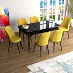 Canisa Concept Han Serisi 70X114, Açılabilir Mdf Mutfak Masa Takımı, Siyah Mermer Desen Masa ve 6 Sandalye - Hardal