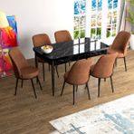 Canisa Concept Han Serisi 70X114, Açılabilir Mdf Mutfak Masa Takımı, Siyah Mermer Desen Masa ve 6 Sandalye - Kiremit