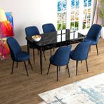Canisa Concept Han Serisi 70X114, Açılabilir Mdf Mutfak Masa Takımı, Siyah Mermer Desen Masa ve 6 Sandalye - Lacivert