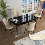 Canisa Concept Han Serisi 70X114 Açılabilir Mdf Siyah Mermer Desen Mutfak Masası Takımı 4 Sandalye - Krem