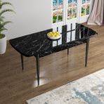 Canisa Concept Han Serisi 70X114 Açılabilir Mdf Siyah Mermer Desen Mutfak Masası Takımı 6 Sandalye - Pembe