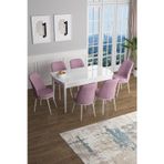 Canisa Concept Han Serisi, Beyaz 70X114 Açılabilir Mdf Yemek Odası Takımı, 6 Pembe Sandalye