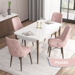 Canisa Concept Iza Serisi, 80 X 132 cm Açılabilir Mdf Beyaz Masa Ceviz Ayak Mutfak Masa Takımı, 4 Sandalye - 80 x132 cm - Pembe