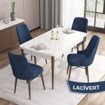 Canisa Concept Iza Serisi 80 x 132 cm Açılabilir Mdf Beyaz Masa Ceviz Ayak Mutfak Masa Takımı 4 Sandalye - 80x132 - Lacivert