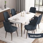Canisa Concept Iza Serisi, 80 X 132 cm Açılabilir Mdf Beyaz Masa Ceviz Ayak Mutfak Masa Takımı, 6 Sandalye - 80 x132 cm - Antrasit