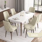 Canisa Concept Iza Serisi, 80 X 132 cm Açılabilir Mdf Beyaz Masa Ceviz Ayak Mutfak Masa Takımı, 6 Sandalye - 80 x132 cm - Krem