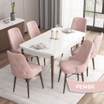 Canisa Concept Iza Serisi, 80 X 132 cm Açılabilir Mdf Beyaz Masa Ceviz Ayak Mutfak Masa Takımı, 6 Sandalye - 80 x132 cm - Pembe