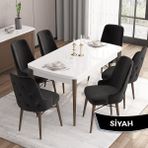 Canisa Concept Iza Serisi, 80 X 132 cm Açılabilir Mdf Beyaz Masa Ceviz Ayak Mutfak Masa Takımı, 6 Sandalye - 80 x132 cm - Siyah