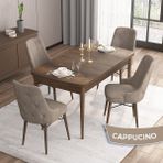 Canisa Concept Iza Serisi, 80 X 132 cm Açılabilir Mdf Masa, Barok Ahşap Desen Mutfak Masa Takımı, 4 Sandalye - 80 x132 cm - Cappucino