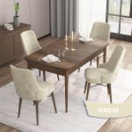 Canisa Concept Iza Serisi, 80 X 132 cm Açılabilir Mdf Masa, Barok Ahşap Desen Mutfak Masa Takımı, 4 Sandalye - 80 x132 cm - Krem
